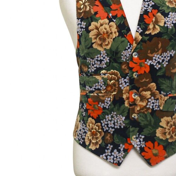 Mens Floral Vest 44R Velvet Multicolor Waistcoat XL Formal Wedding Groom Party - Picture 7 of 9